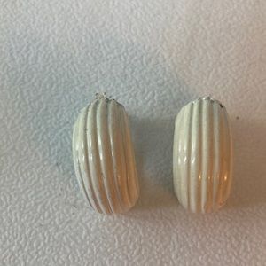 White enamel 1/2 moon shaped clip on hoops